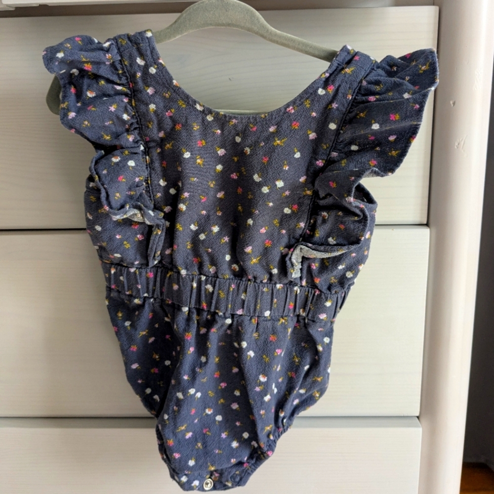 Cat And Jack Navy Floral Ruffled Baby Romper